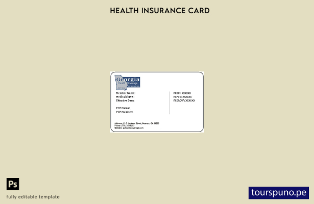 Plantilla de tarjeta de seguro médico de Georgia lista para imprimir